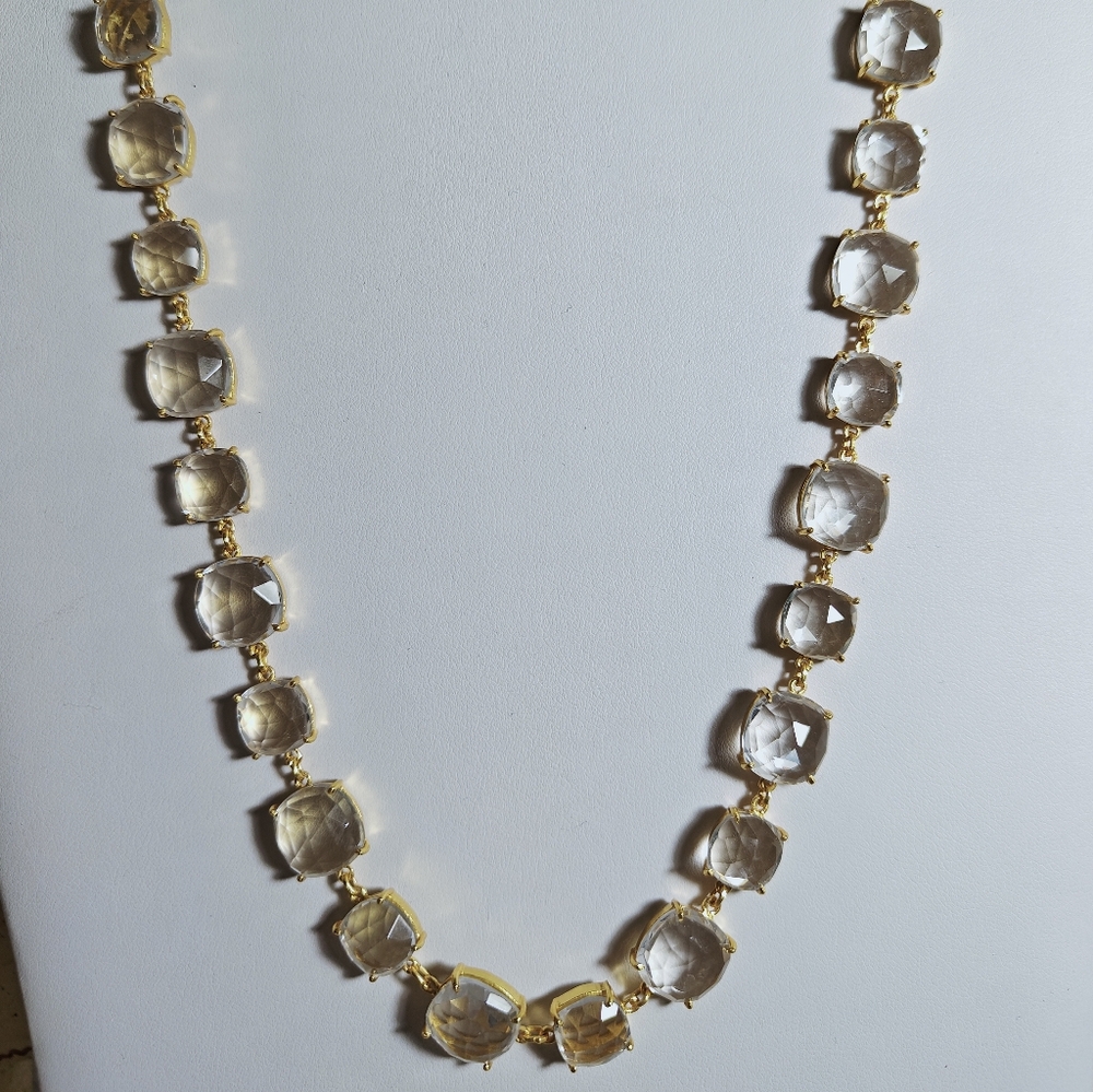 Faceted Prong Set Clear Glass Gold Tone Necklace 18" end to end 2" Extension